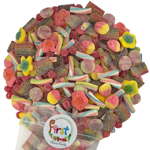 FirstChoiceCandy Tropical Sour Mix Gummy (Mini Fruity Drop, Mini Rainbow Belts, Sour Flower Gummy , Sour Twister) - 2 Pound