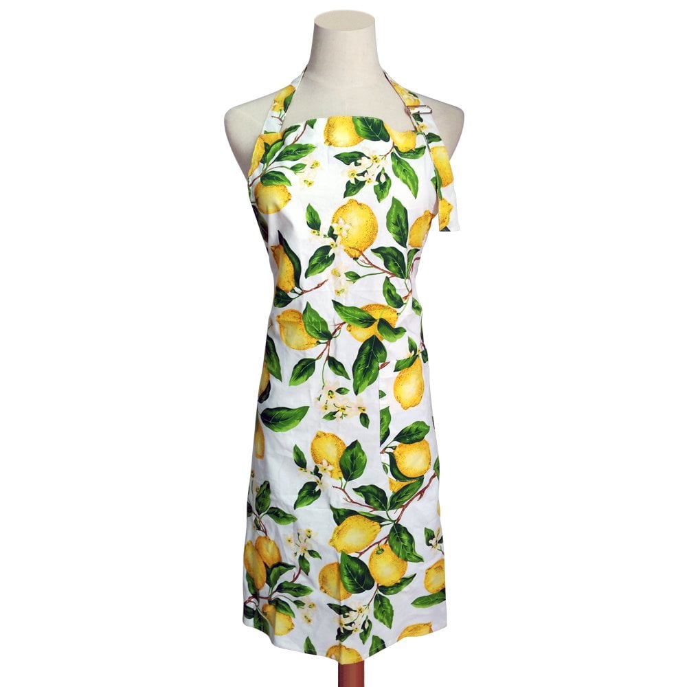 Adjustable Cotton Lemon Pattern Women's Apron with Pockets