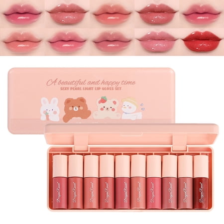 Firstfly 10 Colors Lip Gloss Stain Set, Korean Highly Pigmented Velvet Lip Tint Stains Plumping Mini Liquid Moisturizing Lipstick,Long Wear Non-Stick Cup Waterproof Vibrant Vivid Color Lip Gloss