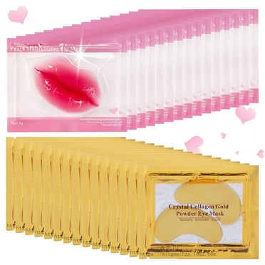 Firstfly 30 Pairs Lip Mask & 24K Gold Under Eye Patches, Crystal Collagen Anti-Aging Eye Mask for Puffy Eyes,Hydrating Moisturizing Reduce Wrinkle Fine Lines Dark Circles Puffiness Treatment