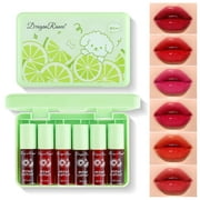 Firstfly 6 Colors Lip Tint Stain Set, Long-Wear Mini Velvet Shiny Lipstick,Hydrating Moisturizing Plumper Looking Lip Gloss,Waterproof Long Lasting,Natural Korean Smudge-Proof Cosmetic Lip Makeup