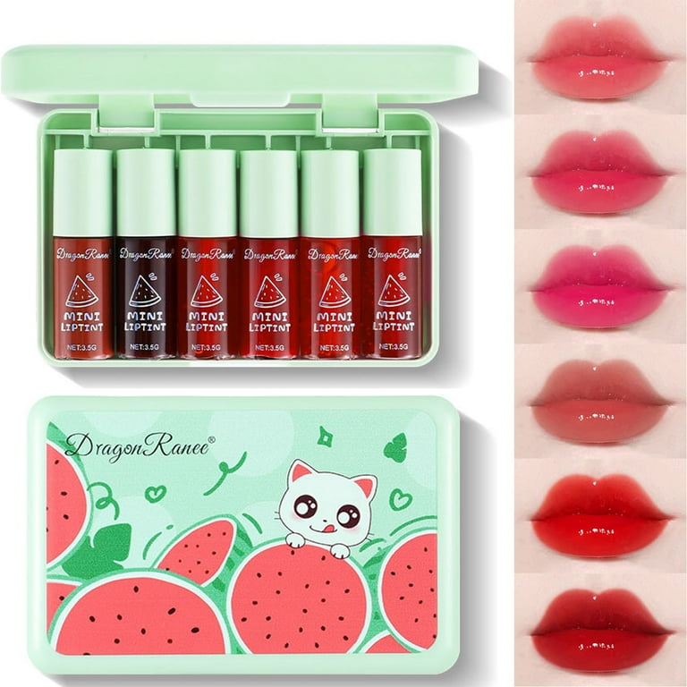 Firstfly 6 Colors Lip Tint Stain Set Vivid Shiny Tinted Lipstick Hydrating Moisturizing Cheeks Eyes Lip Stick Waterproof Long Lasting Natural Korean