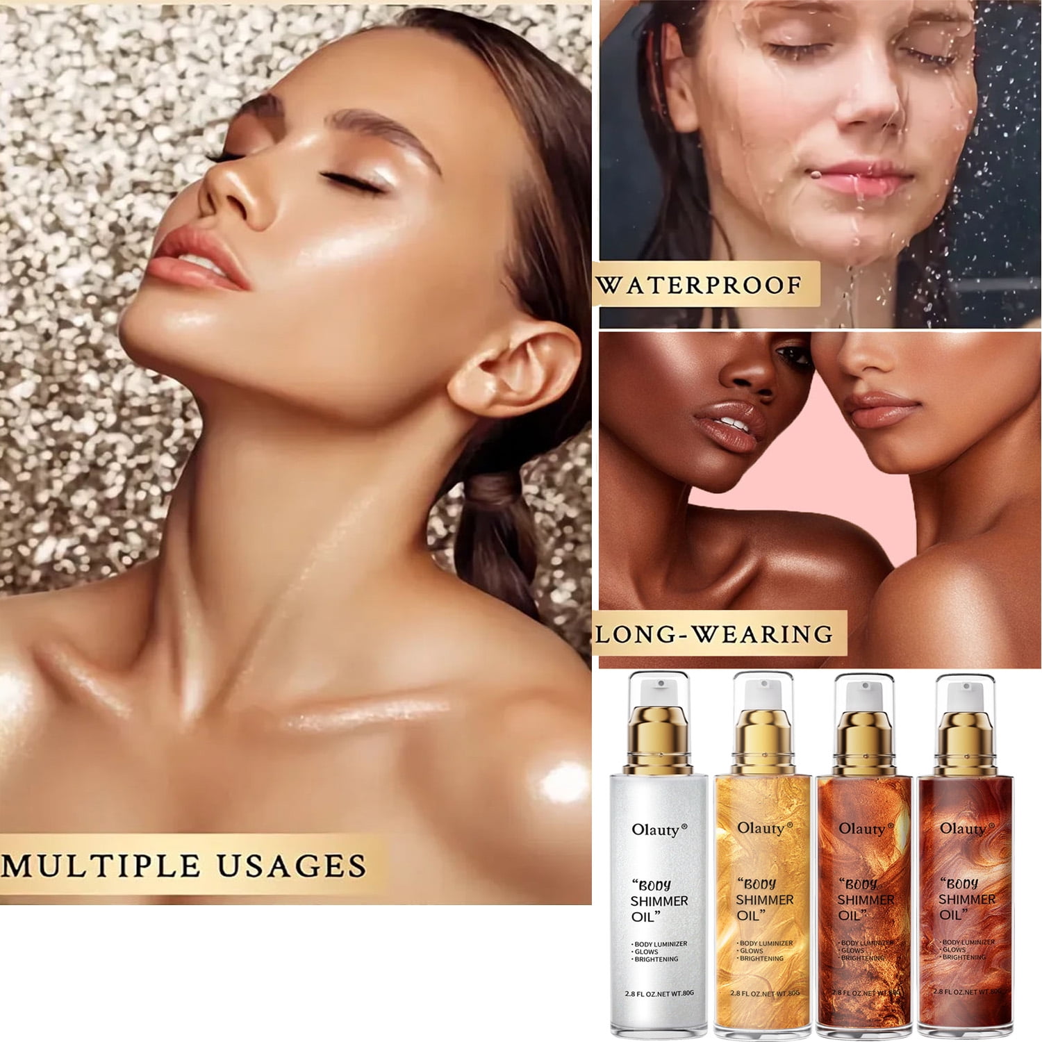 Firstfly 80ml Shimmer Face Body Oil, Smooth Glitter Face Body Oil Moisturizing Highlighter Luminizer Makeup - Pearl White