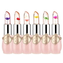 Firstfly Pack of 6 Crystal Flower Jelly Lipstick Set,Moisturizing Long Lasting Waterproof Nutritious Hydrating Lip Balm Lips Moisturizer Magic Temperature Color Change Changing Shimmer Lip Gloss Stain