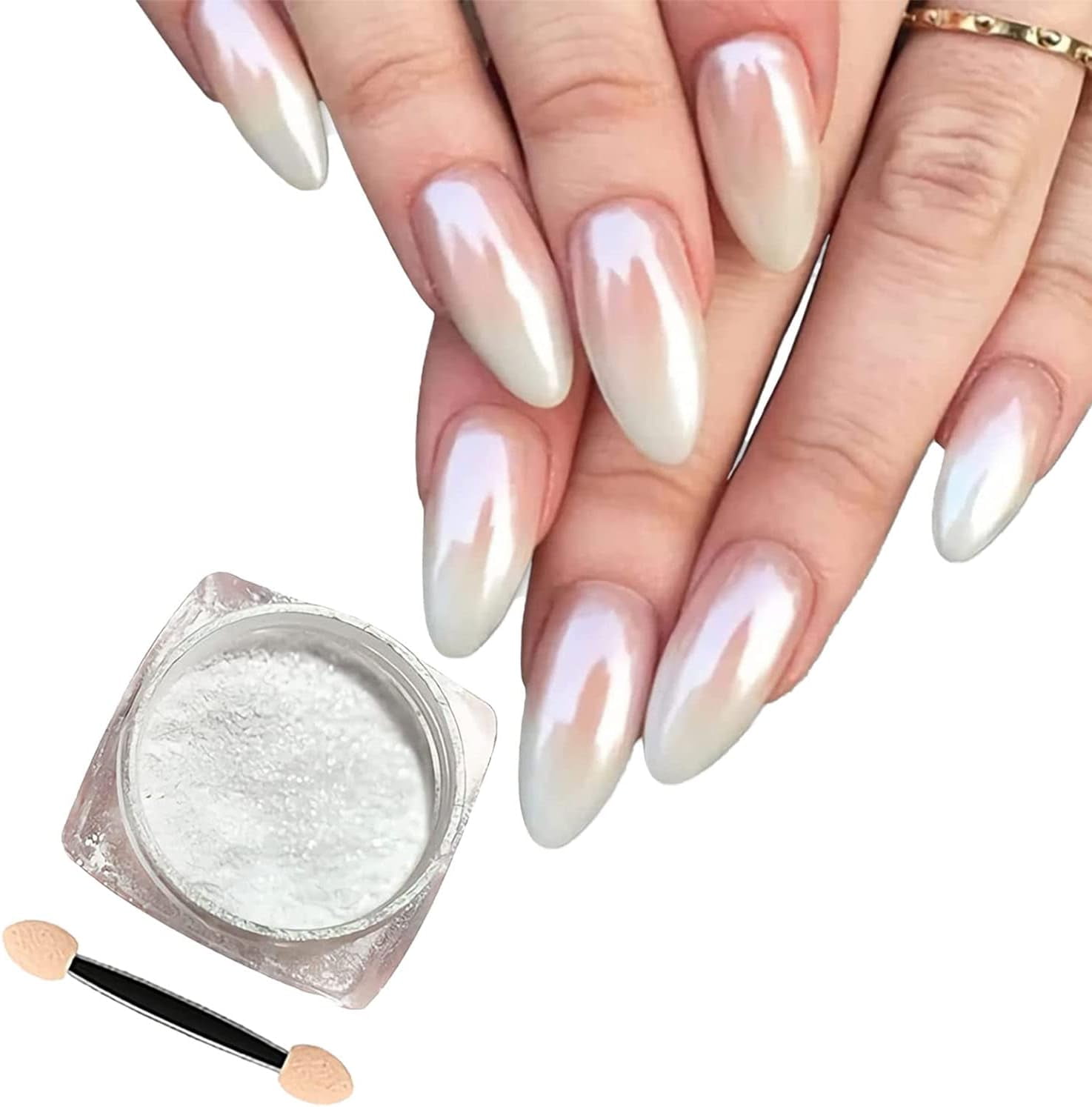 Firstfly White Pearl Chrome Nail Powder, High Pigment Mirror Effect Aurora Magic Nail Glitter
