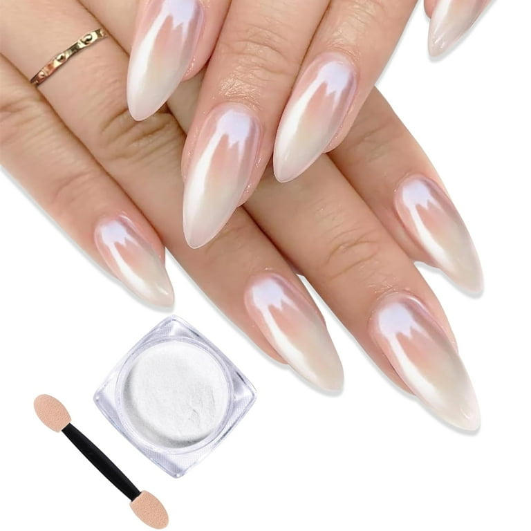 Firstfly White Pearl Nail Powder, Mirror Effect, Aurora Glitter 