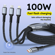 Firsting 100W 3-in-1 USB Charger Cord Cell Phone Charging Cable Fast Charging Data Cable, Black