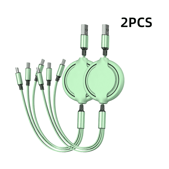 Firsting 3 in 1 Fast Charging Cable Retractable Charger Cord USB Type C Data Cable, 2PCS, Greed