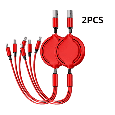 Firsting 3 in 1 Fast Charging Cable Retractable Charger Cord USB Type C Data Cable, 2PCS, Red