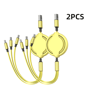 Firsting 3 in 1 Fast Charging Cable Retractable Charger Cord USB Type C Data Cable, 2PCS, Yellow