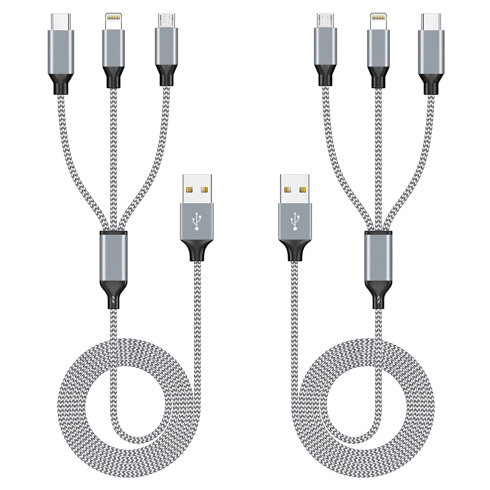 Firsting 3-in-1 USB Cell Phone Data Cords Charging Cable Fast Charge Data Cable 2PCS, Off-White