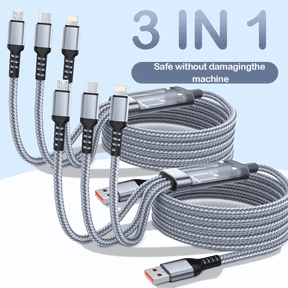 Firsting 6.5FT 3-in-1 Fast Charging Cable USB Cord Charging Cord Fast Charge Data USB Cable, 2PCS, Gray