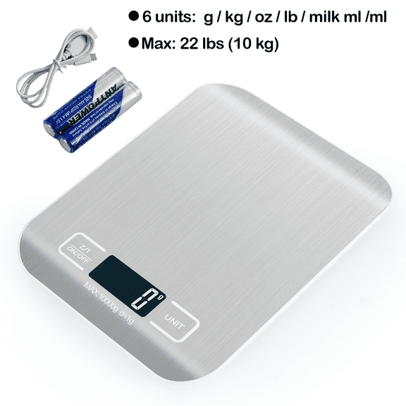 Small Kitchen Scale LED Digital Smart Food Scale for Weight Loss, Coffee, Baking, Cooking and Meal Pre, Silver