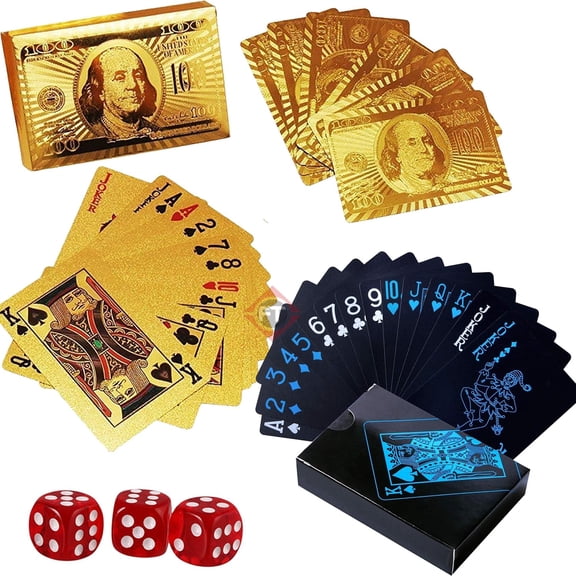 Firstly Black Deck & 1 Golden Deck Of Premium Plastic Playing Cards Pack Of 1 For Adult - Poker Size , Highly Flexible, Durable Playing Card | Use For Party Game | Waterproof Playing Cards