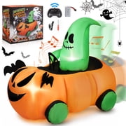 Firstness 2.6ft Halloween Inflatable with Music and Lights,Remote Control Pumpkin Ghost Car,Blow ups Rc Car,Indoor Outdoor,Orange Green