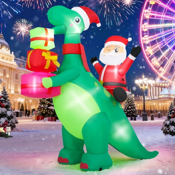 Firstness 5ft Christmas Inflatables Outdoor Decoration with LED Lights, Christmas Blow ups Santa Claus Dinosaur Xmas Decor for Party Yard Garden Lawn