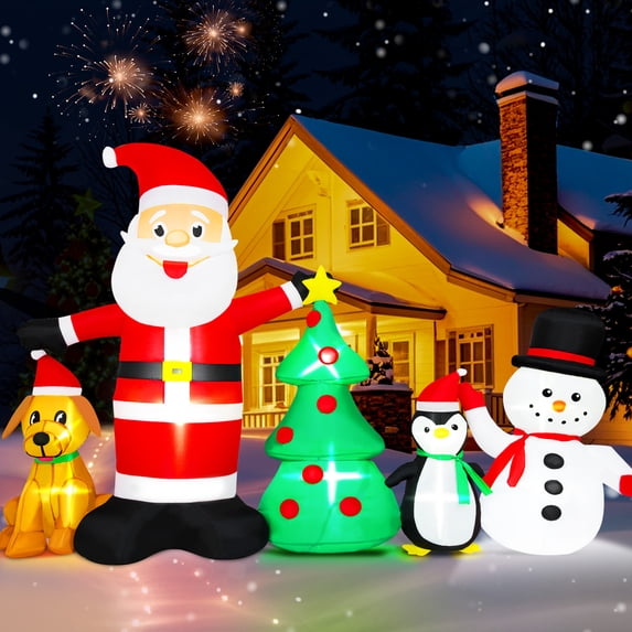 Firstness 6.1ft Christmas Inflatable with LED Lights,Christmas Blow ups Santa Snowman Xmas Tree Penguin Dog