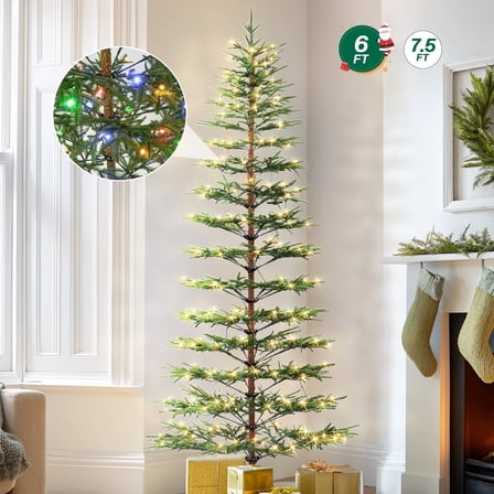 Firstness Sparse Christmas Tree, 6FT Prelit Artificial Christmas Tree with 300 Colorful Lights & 11 Modes, 250 Branch Tips, PE Material Easy Assembly, Xmas Tree for Home Office Shop Holiday Decor