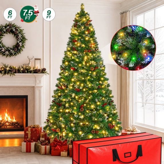 Firstness 7.5ft Pre-Lit Artificial Christmas Tree,Green Xmas Tree with ...