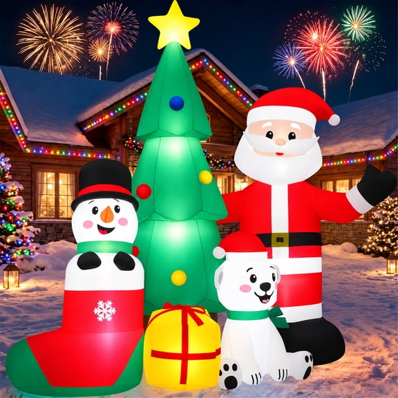 Firstness 7ft Christmas Inflatables Outdoor Decoration,Blow ups Santa Xmas Tree Snowman Bear Gift Box with LED Lights for Yard