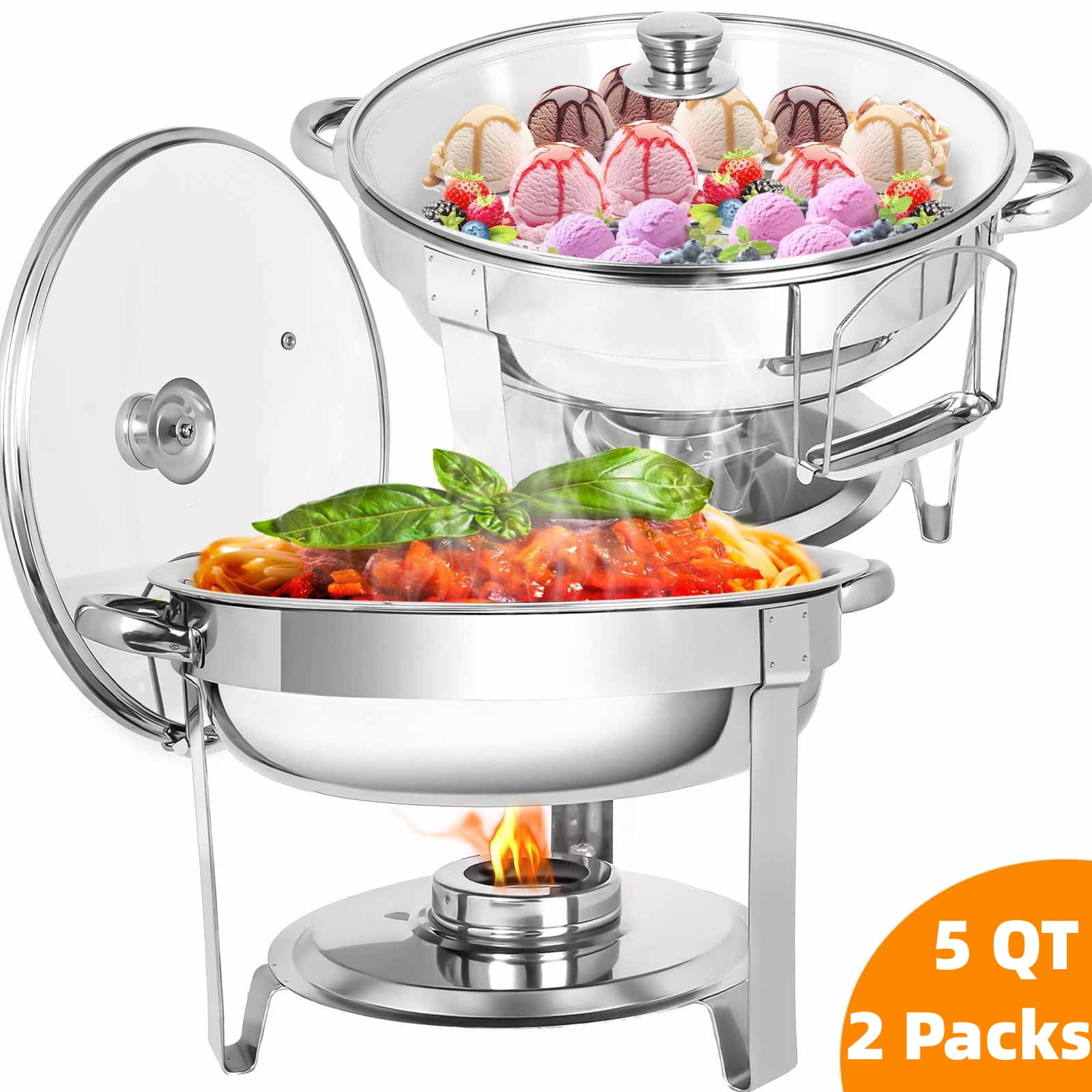 Firstness Chafing Dish Buffet Set 2 Pack,5 QT Round Chafing Dishes for ...