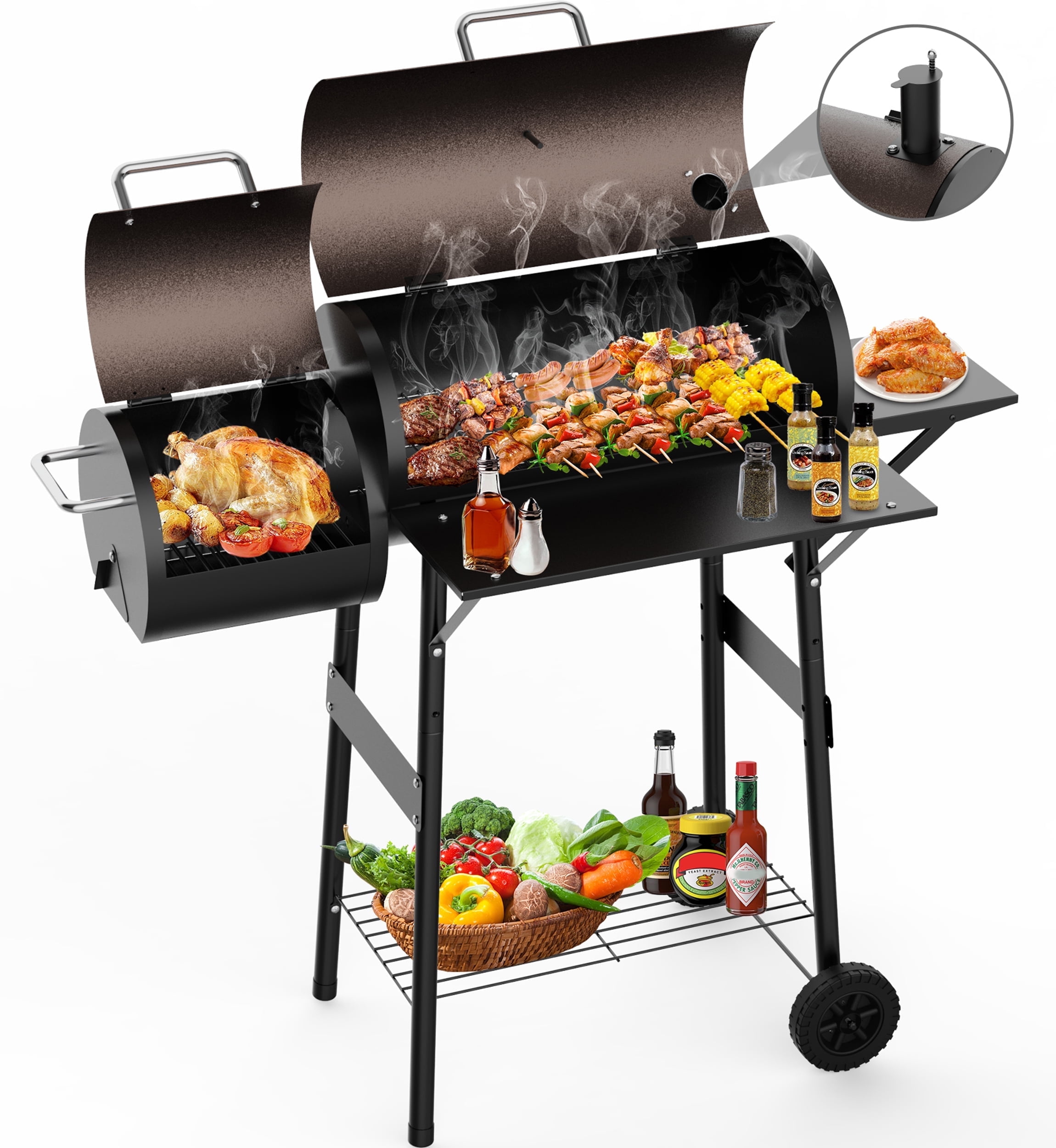 Walmart promo code:  Firstness Charcoal Grill, Outdoor BBQ Grill Charcoal with Offset Smoker for Barbecue Pit Patio Backyard Camping Picnics, Black & Brown