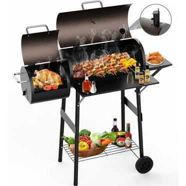 Firstness Charcoal Grill, Outdoor BBQ Grill Charcoal with Offset Smoker for Barbecue Pit Patio Backyard Camping Picnics, Black & Brown