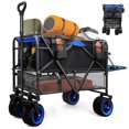 thumbnail image 1 of FIRSTNESS Double Decker Folding Wagon Cart, Collapsible Heavy Duty Utility Wagon with Openable Tailgate for Camping Picnic Beach Grocery Shopping (Blue), 1 of 10