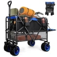 thumbnail image 1 of FIRSTNESS Double Decker Folding Wagon Cart, Collapsible Heavy Duty Utility Wagon with Openable Tailgate for Camping Picnic Beach Grocery Shopping (Blue), 1 of 10
