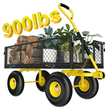 Firstness Heavy Duty Garden Cart, 900 lbs Capacity Garden Wagon with Removable Sides, Black