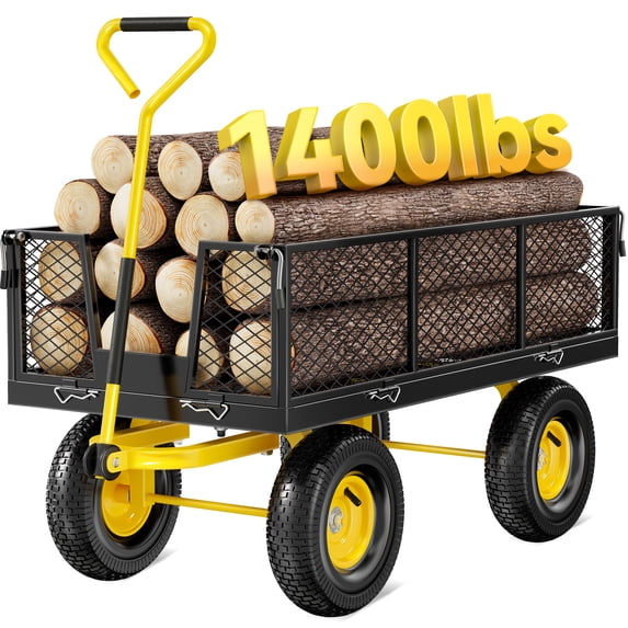 Firstness Heavy Duty Garden Cart, 1400 lbs Capacity Garden Wagon with Removable Sides, Black