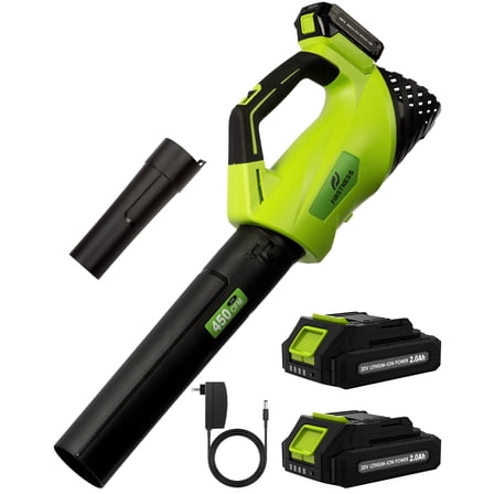 Firstness Cordless Leaf Blower, 450 CFM 145 MPH Electric Blower with 2 Speeds, 2×2.0Ah Batteries and Charger, Lightweight for Yard, Patio and Dust Cleaning