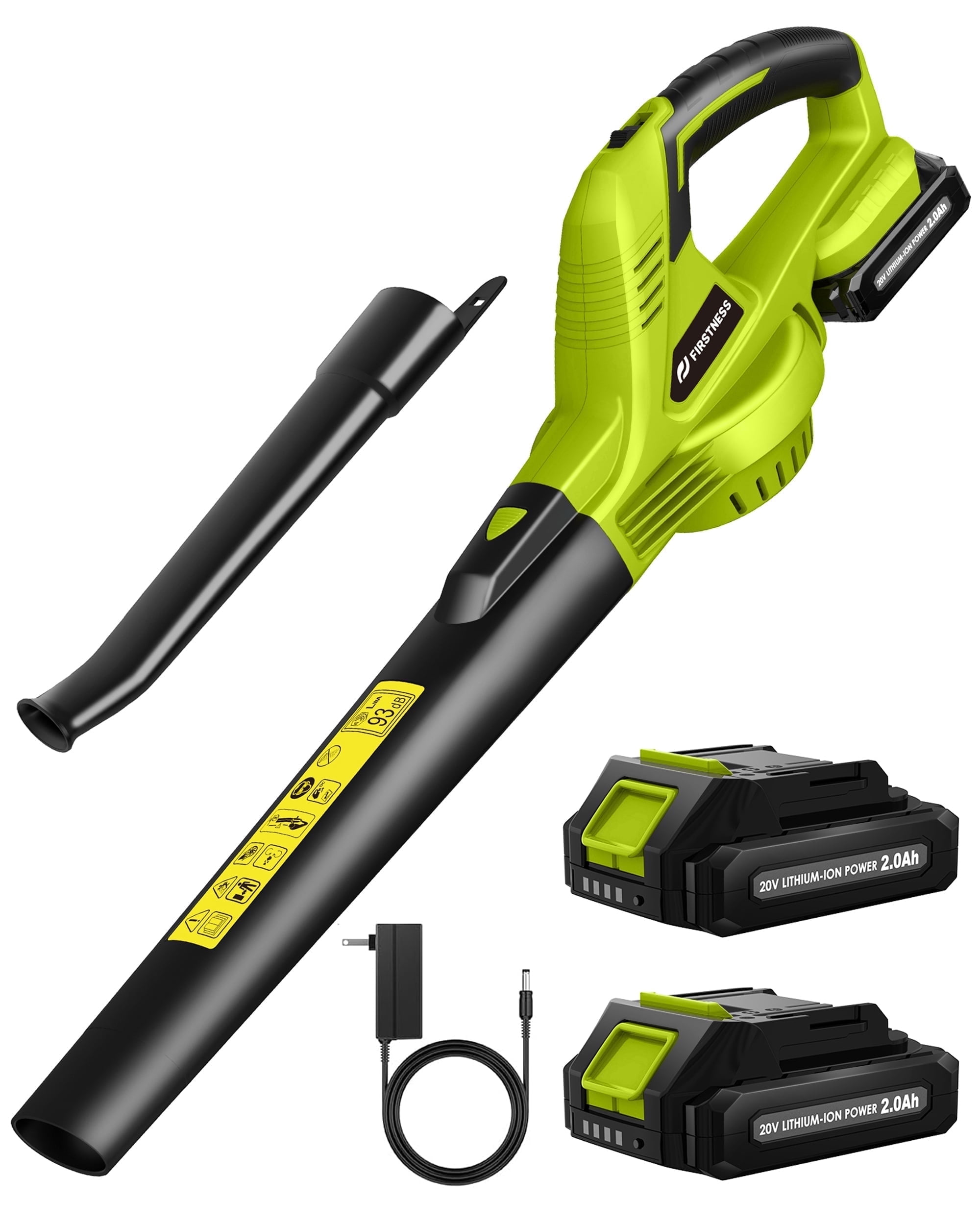 Firstness Cordless Leaf Blower, 20V Powerful Electric Leaf Blower with 2 Batteries and Charger, 2 Speed Modes, 135MPH Lightweight Blower for Lawn Care, Patio, Dust, Blowing Leaves, Light Green
