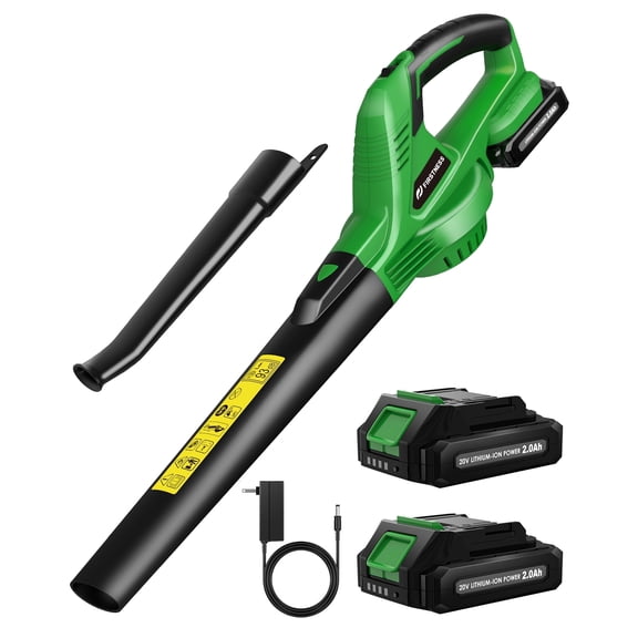 Firstness Cordless Leaf Blower, 20V Electric Leaf Blower with 2 Batteries and Charger, 135MPH 2 Speed Modes, 18000RPM, Lightweight Cordless Blower for Lawn Care, Patio, Dust, Blowing Leaves, Green