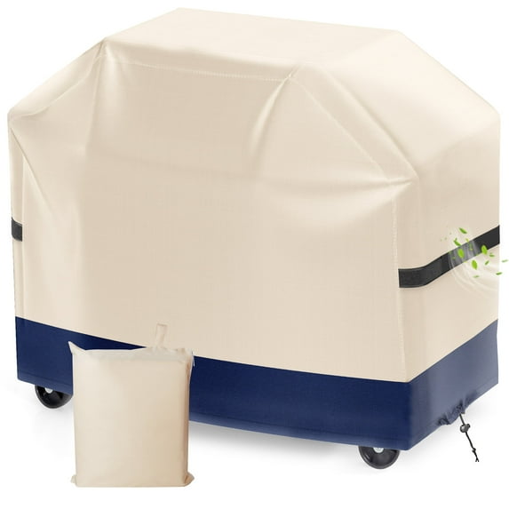 Firstness Patio BBQ Grill Covers 58 inch,420D Heavy-Duty Waterproof Outdoor Gas Grill Cover for Weber Char-Broil Nexgrill and More Grills,58" x 26" x 41"( Beige & Navy)
