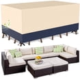 thumbnail image 1 of Firstness Patio Furniture Covers Waterproof,420D Oxford Fabric Outdoor Rectangular Furniture Set Table Covers,110" x 83" x 32"(Beige & Navy), 1 of 8