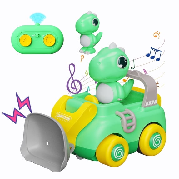 Firstness RC Dinosaur Loader Toy with Remote Control, Music & Sounds, Green, Ages 8+