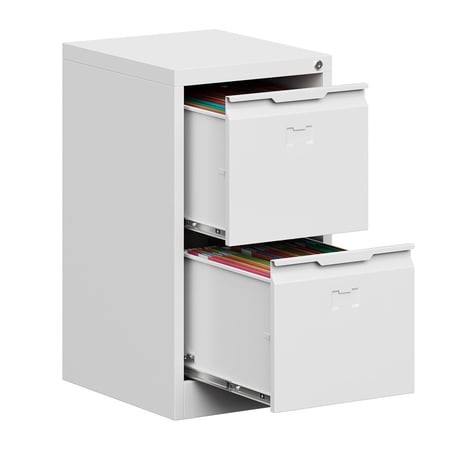 Firstsky Metal File Cabinet with Lock, 2-Drawer, White, 28.03"H x 15"W x 17.8"D, Assembly Required