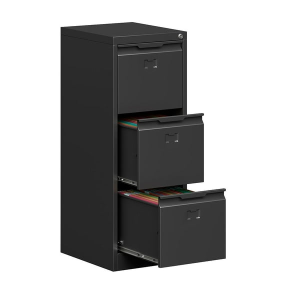 Firstsky Metal File Cabinet with Lock, 3-Drawer, Black, 39.92"H x 15"W x 17.8"D, Assembly Required