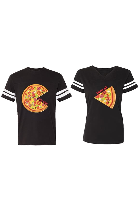 Firts Bite Love at Matching Couple Cotton Jerseys (Men Black / Women Black) (Men S / Women S)