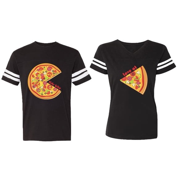 Firts Bite Love at Matching Couple Cotton Jerseys (Men Black / Women Black) (Men XXL / Women L)
