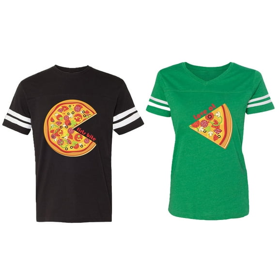 Firts Bite Love at Matching Couple Cotton Jerseys (Men Black / Women Green) (Men L / Women M)