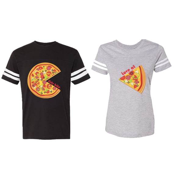 Firts Bite Love at Matching Couple Cotton Jerseys (Men Black / Women Heather) (Men S / Women S)