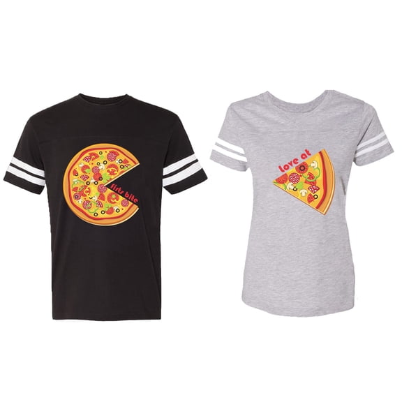 Firts Bite Love at Matching Couple Cotton Jerseys (Men Black / Women Heather) (Men XXL / Women S)
