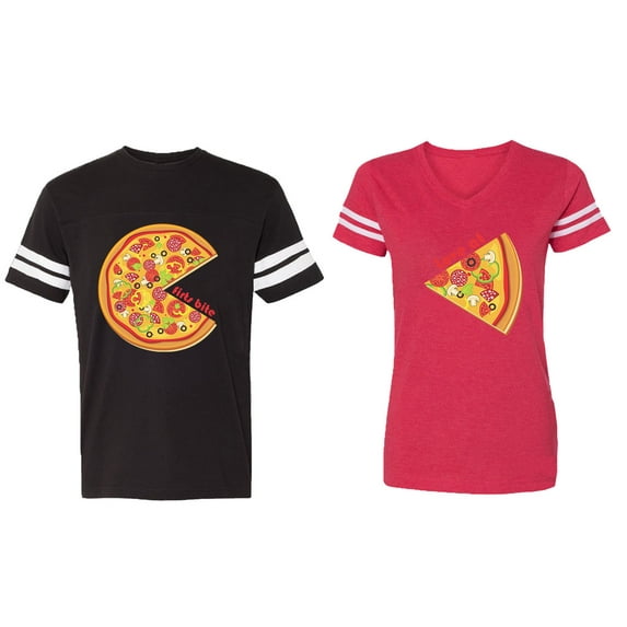 Firts Bite Love at Matching Couple Cotton Jerseys (Men Black / Women Red) (Men XL / Women XL)