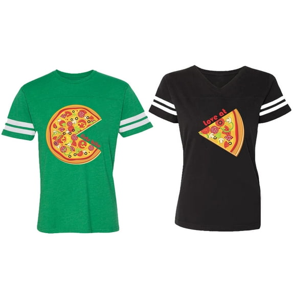 Firts Bite Love at Matching Couple Cotton Jerseys (Men Green / Women Black) (Men S / Women S)