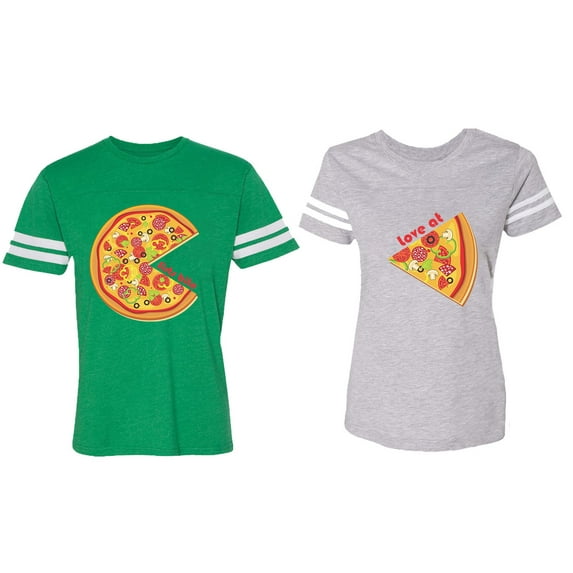 Firts Bite Love at Matching Couple Cotton Jerseys (Men Green / Women Heather) (Men L / Women L)