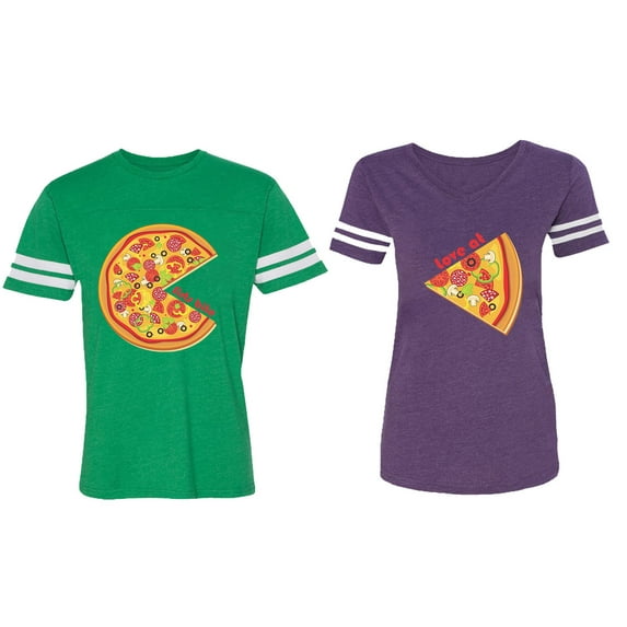 Firts Bite Love at Matching Couple Cotton Jerseys (Men Green / Women Purple) (Men M / Women M)