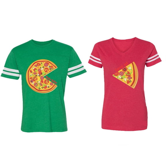 Firts Bite Love at Matching Couple Cotton Jerseys (Men Green / Women Red) (Men XXXL / Women XXL)