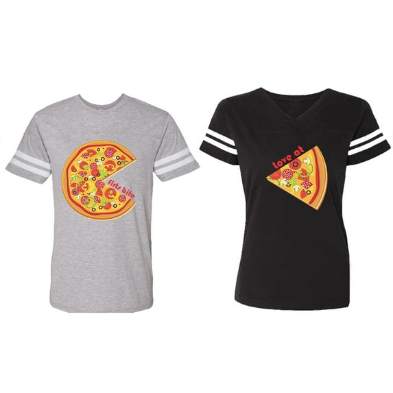 Firts Bite Love at Matching Couple Cotton Jerseys (Men Heather / Women Black) (Men XXL / Women S)
